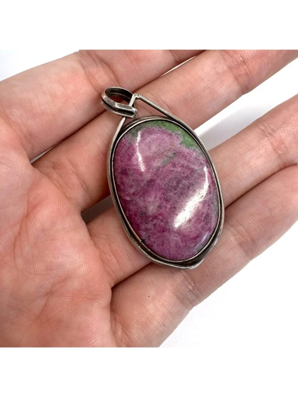 Reversible Ruby Zoisite Bezel Set Pendant Sterling Silver 925 Size 2
